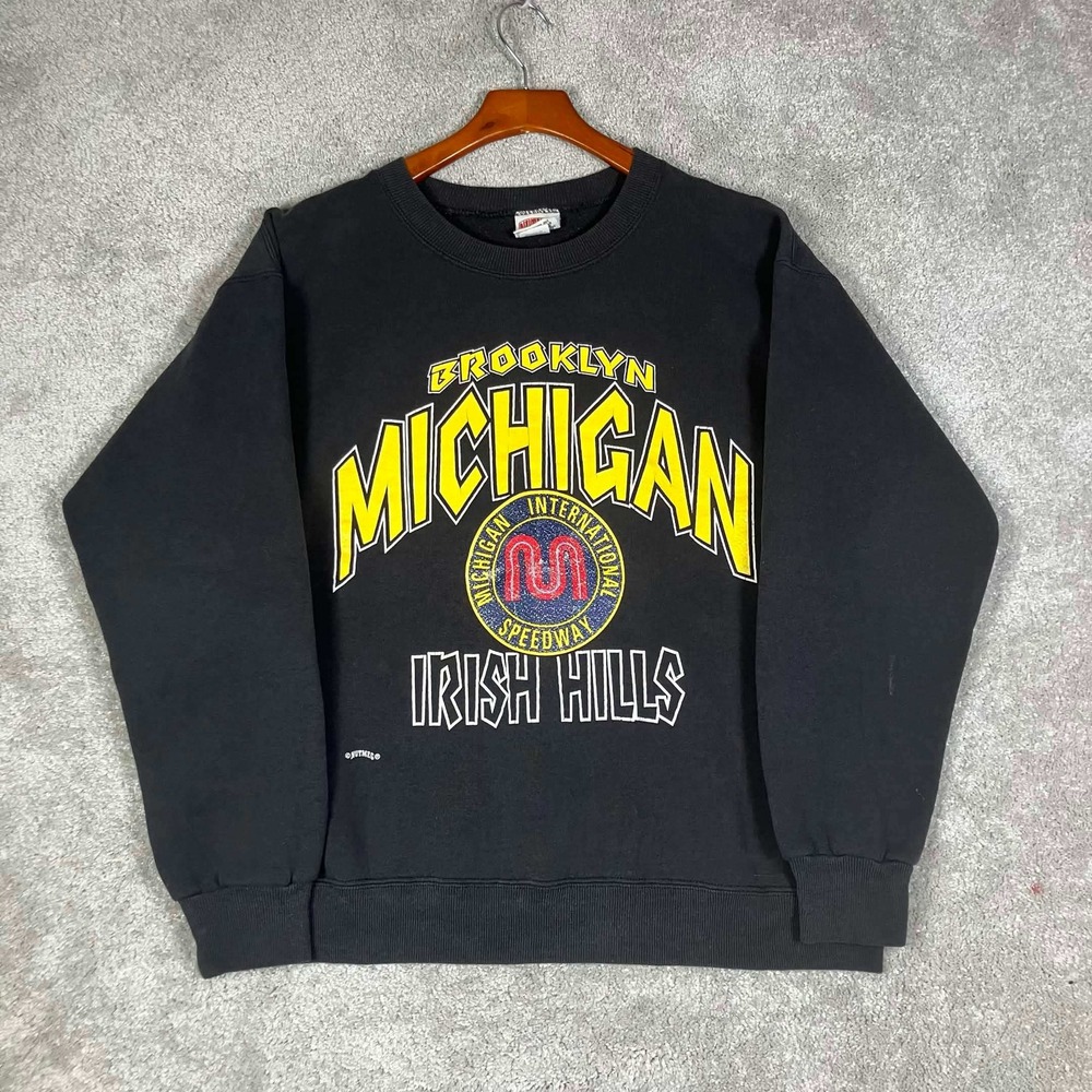 Vintage Nutmeg Michigan International Speedway Sweatshirt Men M Black Irish Hill